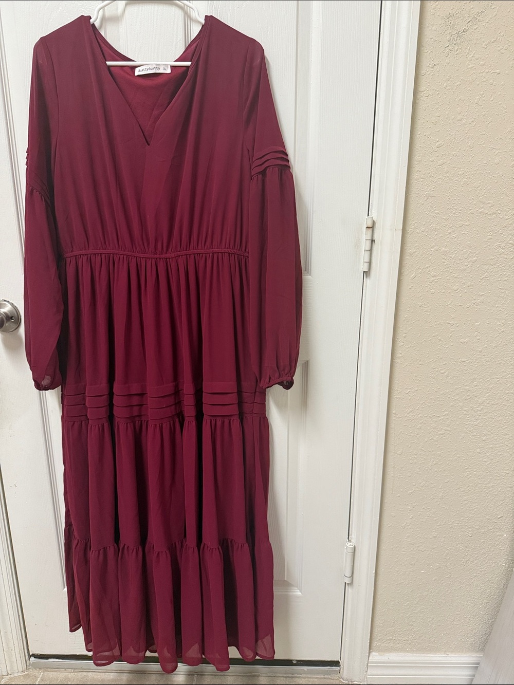 Brand rusttydustty Burgundy maroon V-Neck Tiered Maxi Dress